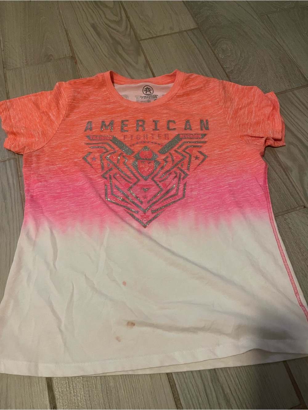 American Fighter Girls' Orange-Pink Ombre Graphic Tee